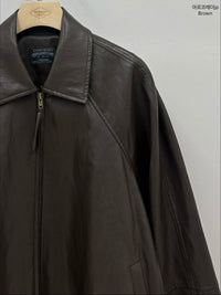 Korean Faux Leather Zip-Up Jacket – Brown (Instock)