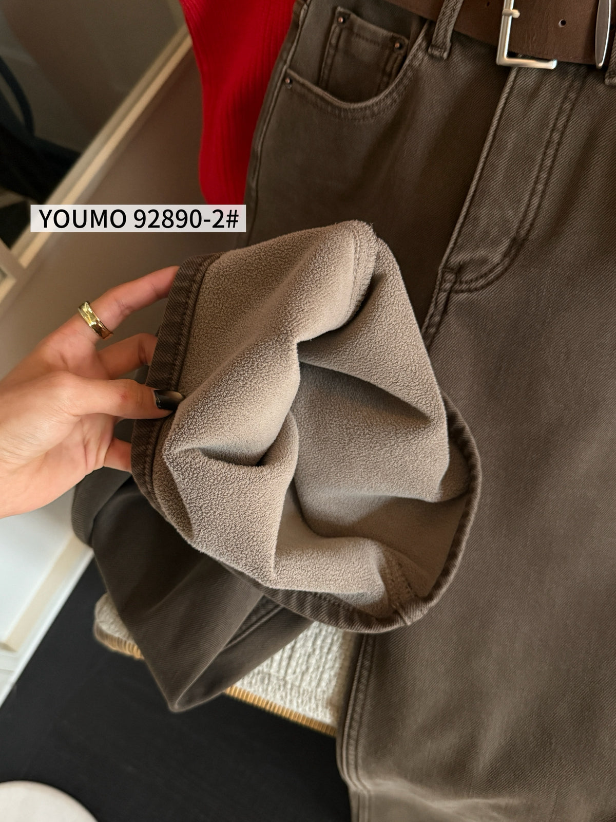 Kelly Designs Fleece-Lined Denim Flare Jeans with Belt (Instock)