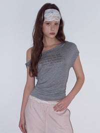 Rolarola LETTERING DRAPE OFF SHOULDER T-SHIRT GRAY (Instock)