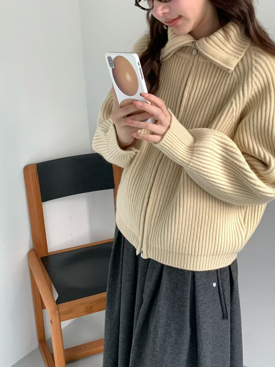 Korean APM Collection EGG PREMIUM CASHMERE SUPER FINE MERINO WOOL Zip Up Yellow Cardigan (2-3 weeks)