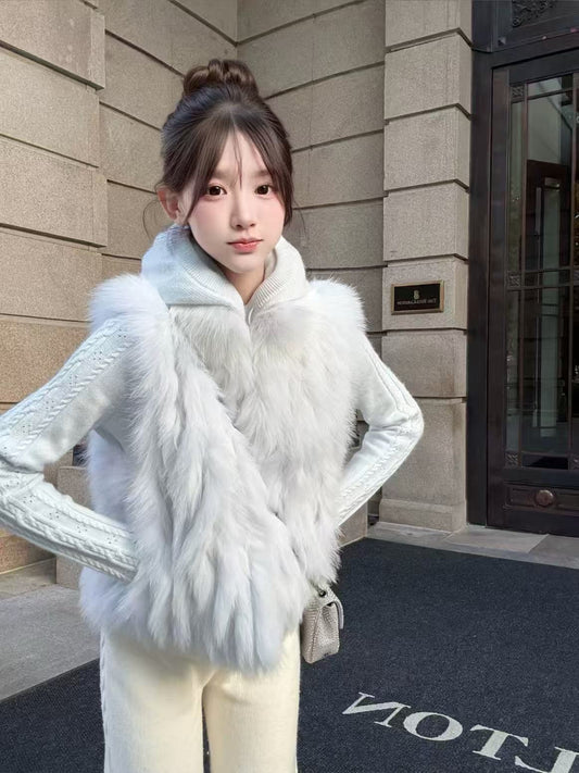 Kelly Designs 4 Colors Fox Fur Trim Vest with Car Stripe Design (Instock)
