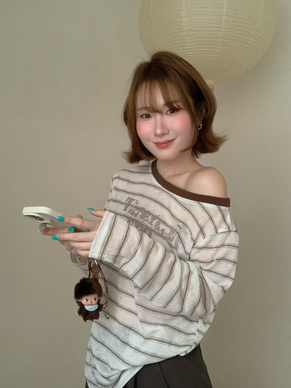 Kelly Designs Sun Cover Long Sleeves Stripe Brown Top (Instock)