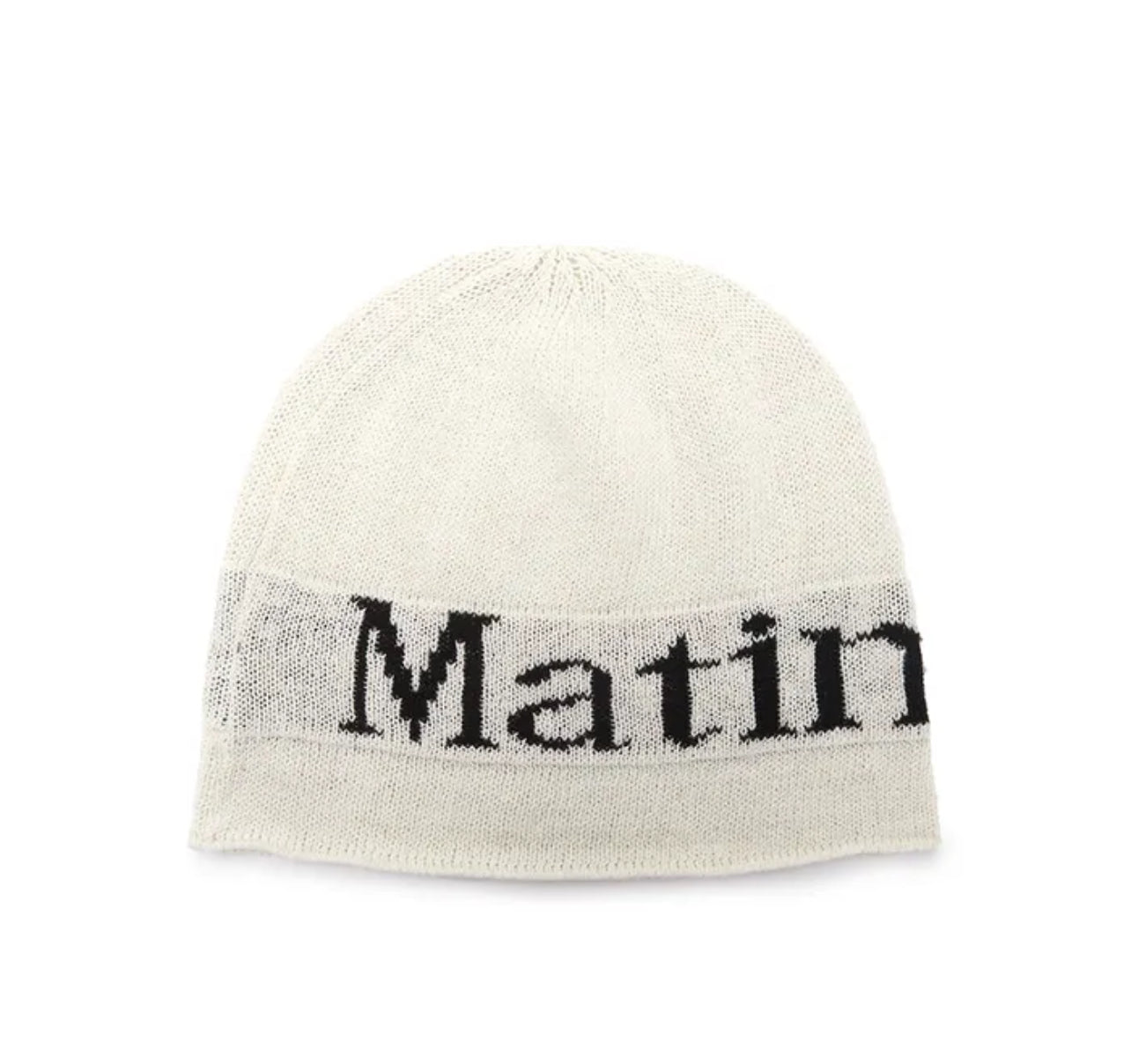 MATIN KIM LOGO JACQUARD SHORT BEANIE IN WHITE (Instock)