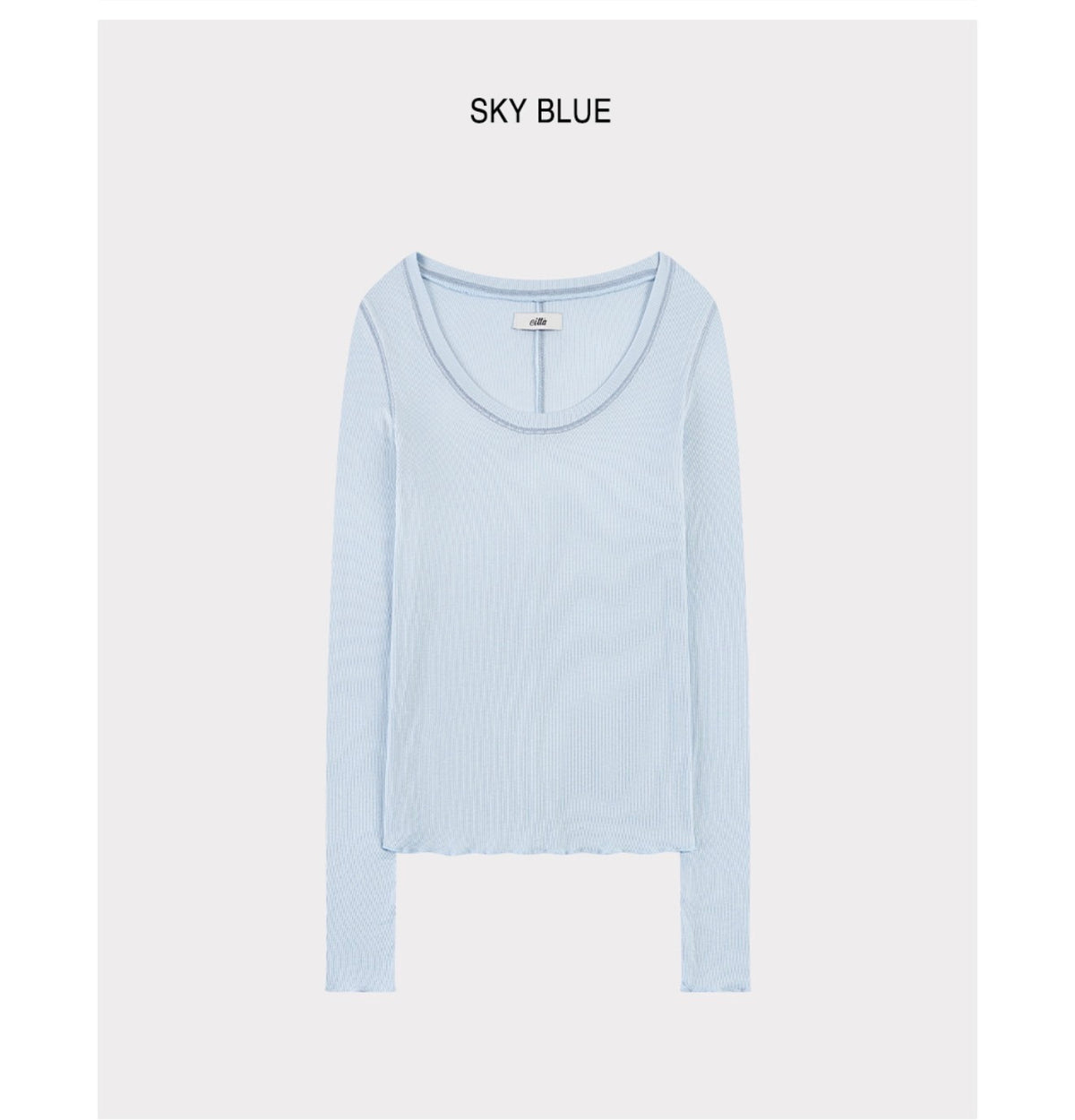 Korean Soft U-Neck Contrast Stitch Long Sleeve Top – 7 Colors (Instock)