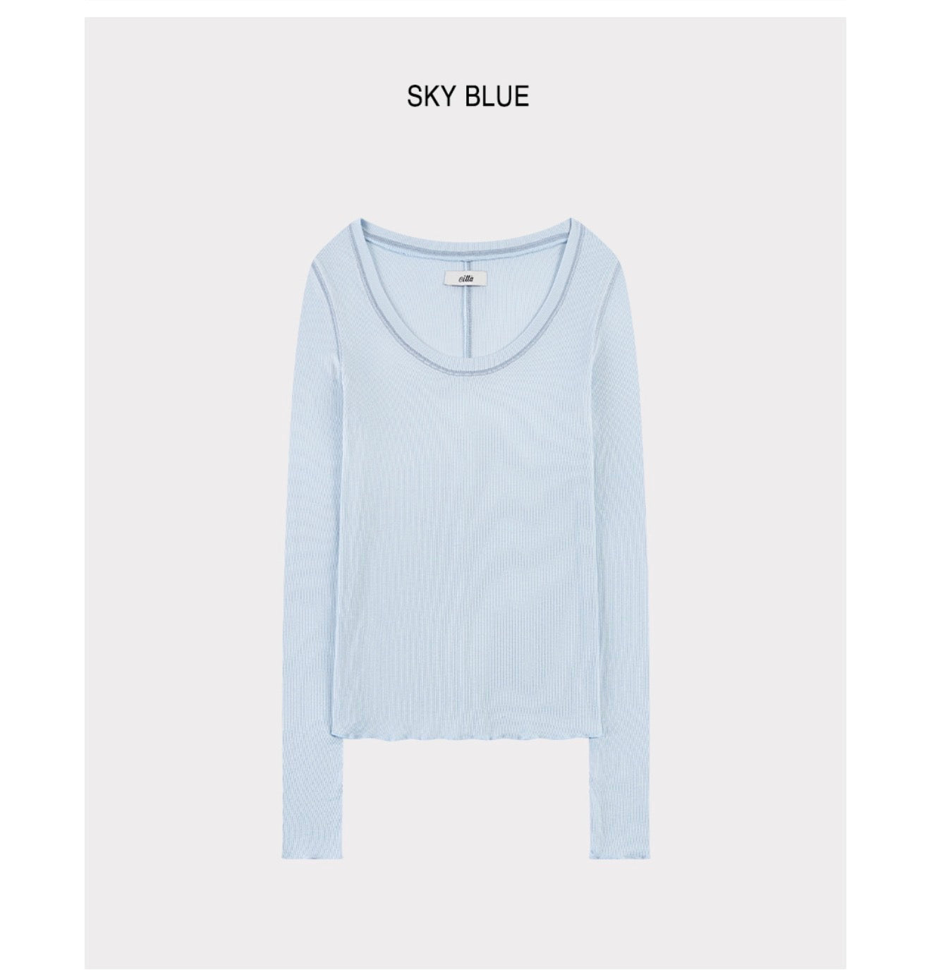 Korean Soft U-Neck Contrast Stitch Long Sleeve Top – 7 Colors (Instock)