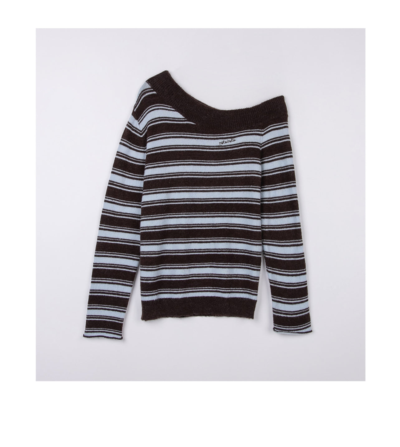 Korean Collection Rolaroal UNBALANCED OFF SHOULDER STRIPE KNIT BR+BL (Instock)