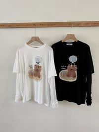 Korean APM Collection Bear Graphic Layered Lace Long Sleeve Tee (Instock)