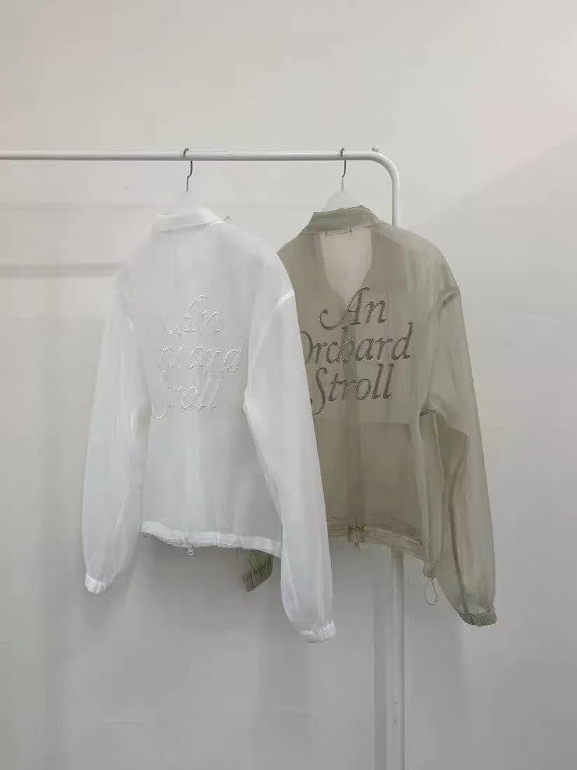 Korean APM Collection Embroidered Sheer Zip-Up Jacket (Instock)