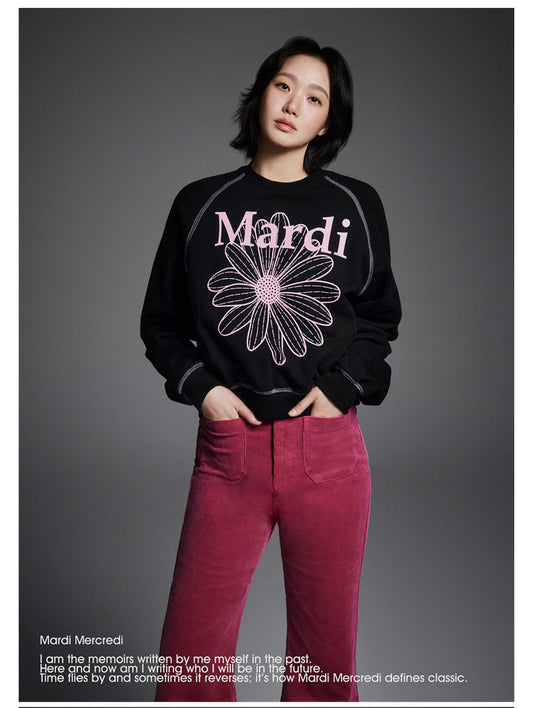 Mardi Mercredi SWEATSHIRT RAGLAN FLOWERMARDI_BLACK PINK (Instock)