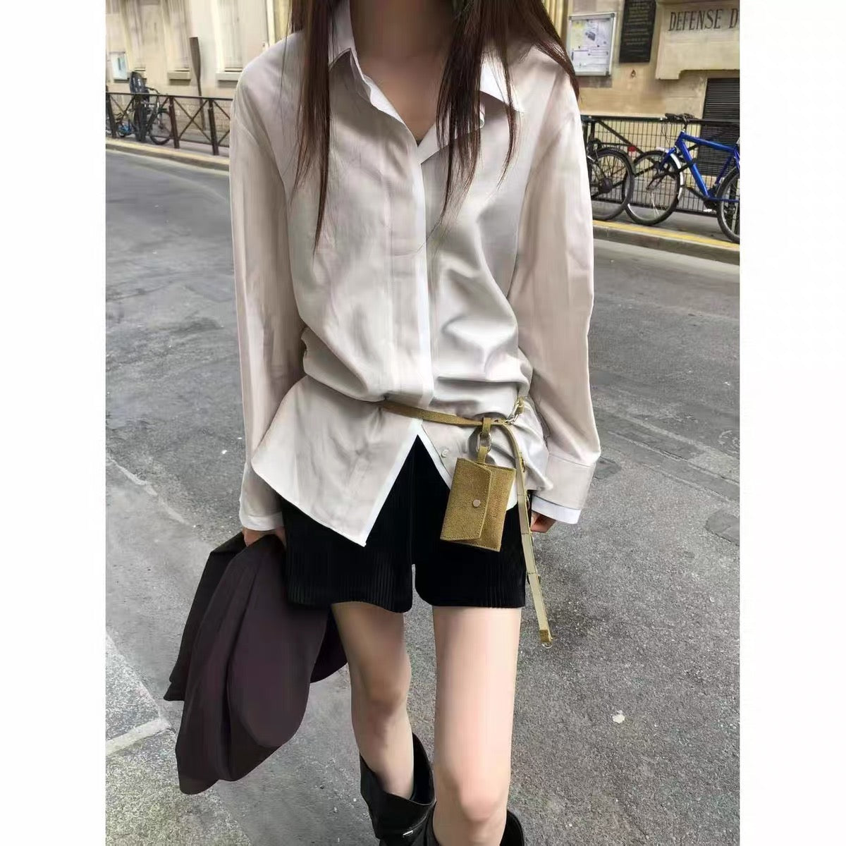 Korean Collection | Contrast Collar Sheer Button-Up Shirt (Instock)