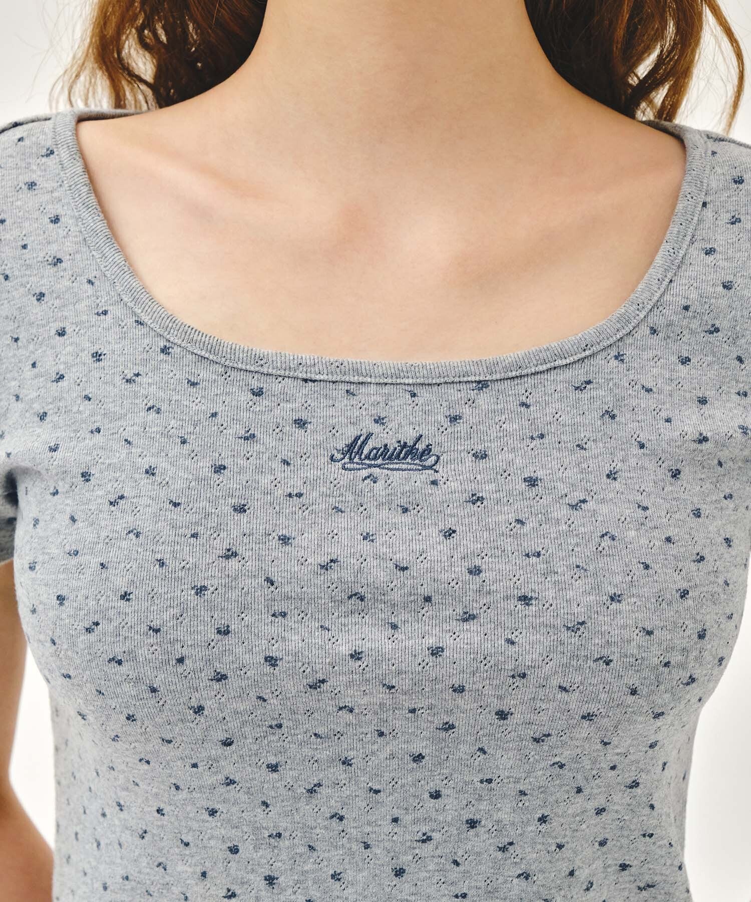 Marithe W FLOWER SLIM CROP TEE melange gray (Instock)