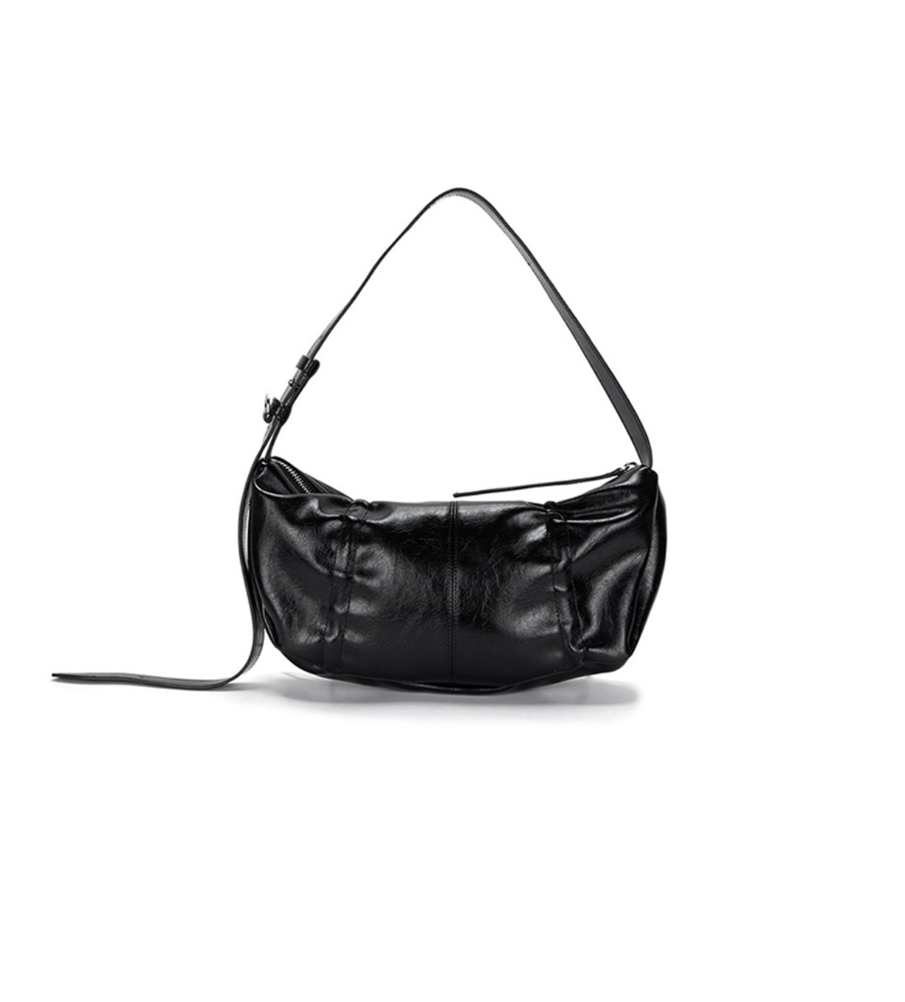 Matin Kim Half Shirring Ribbon Round Bag In Black (Preorder)