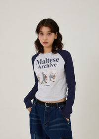 Waikei Maltese archive raglan long sleeve tshirts MELANGE WHITE (Preorder)