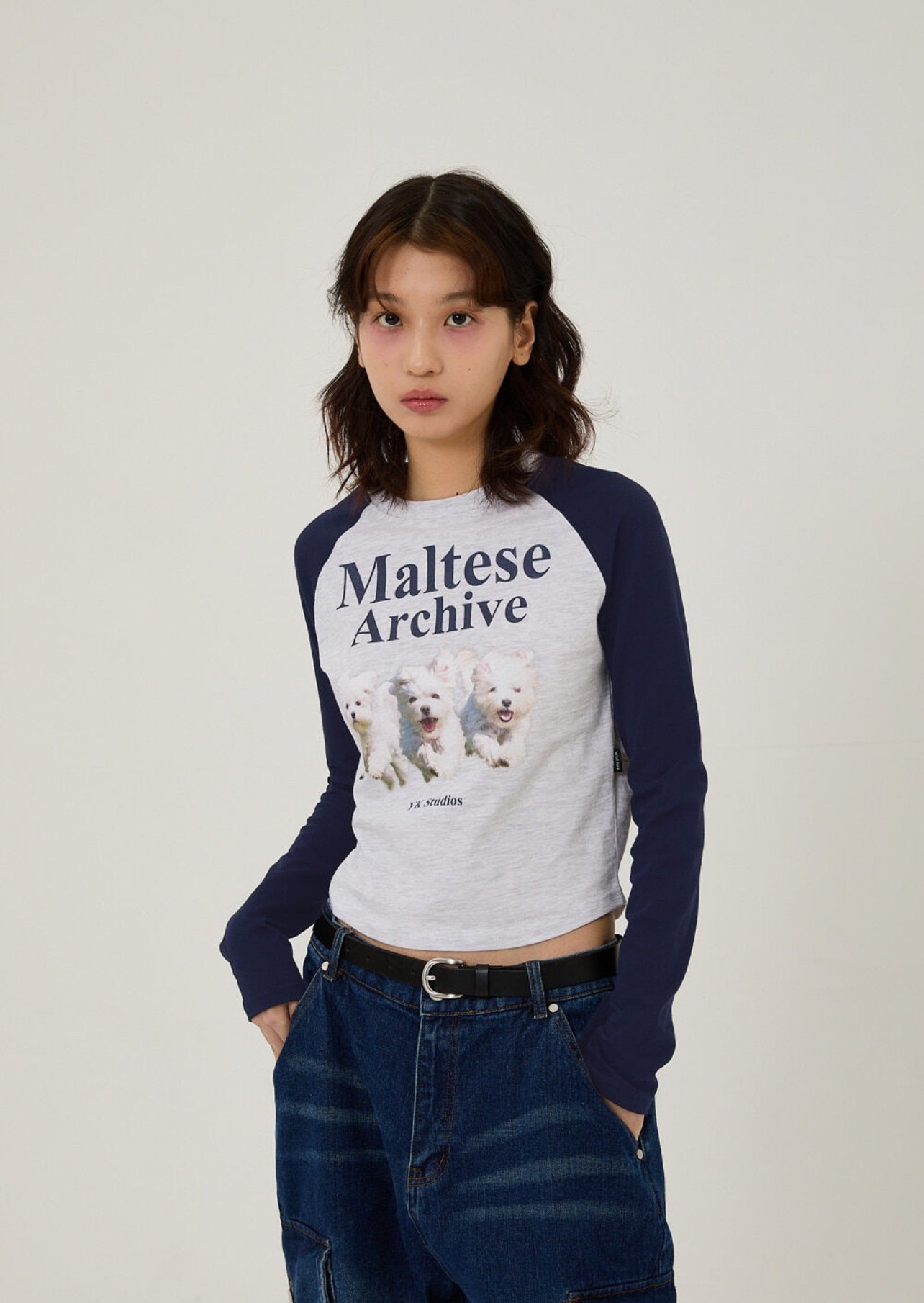 Waikei Maltese archive raglan long sleeve tshirts MELANGE WHITE (Preorder)