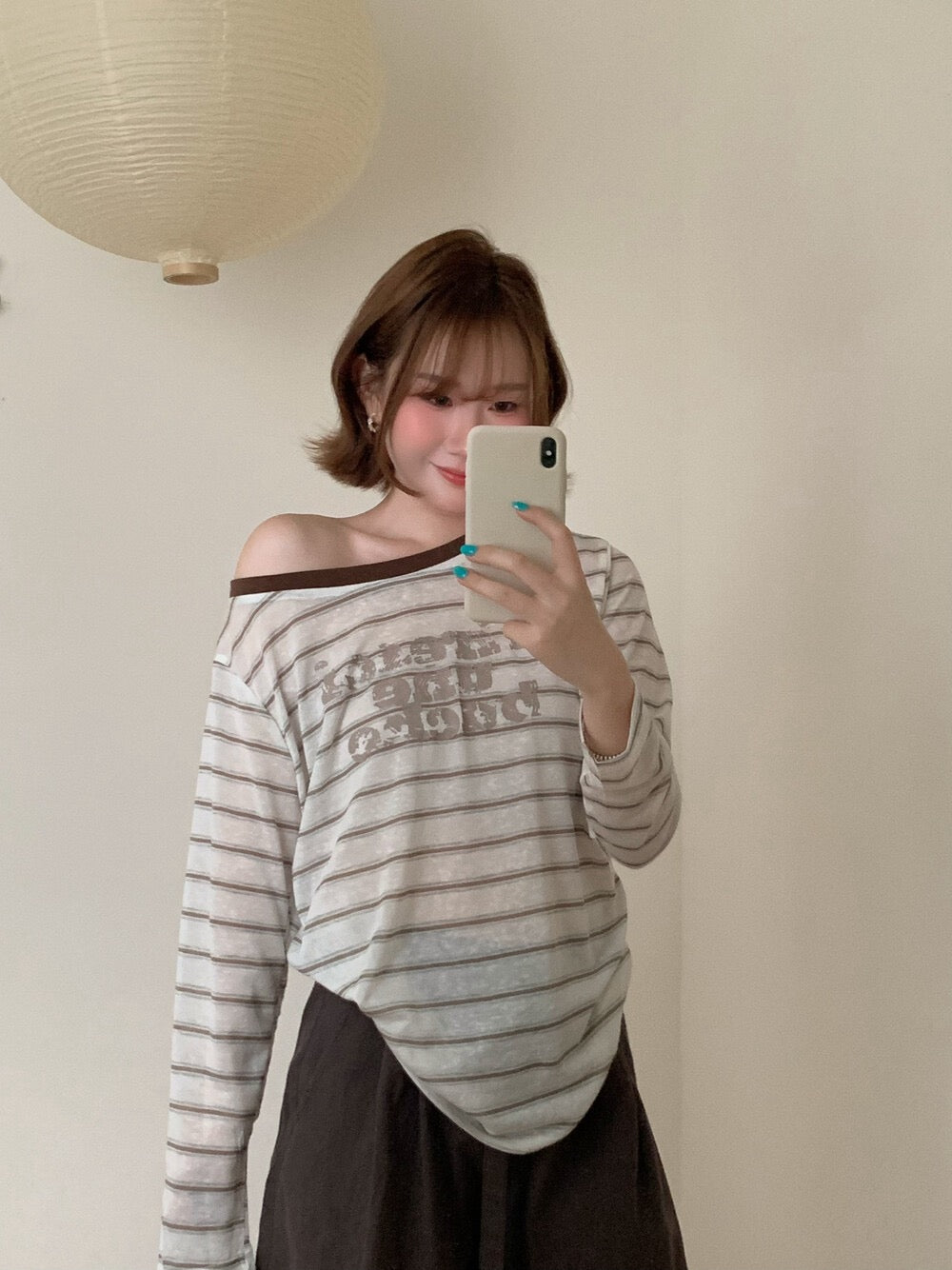 Kelly Designs Sun Cover Long Sleeves Stripe Brown Top (Instock)