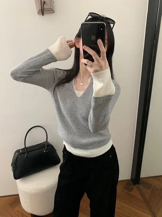 Kelly Designs Fake 2pcs Lace 2 Colors Top (Instock)