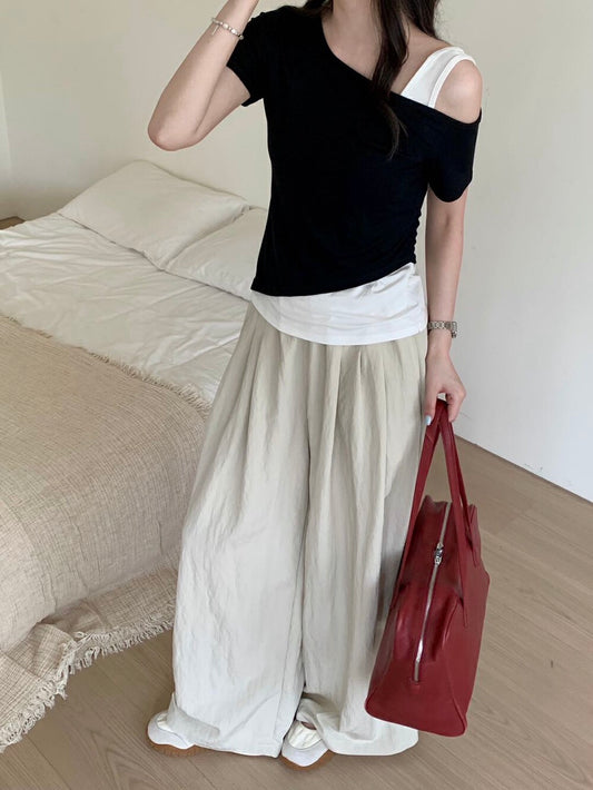 Kelly Designs Faux Layered Off-Shoulder Black Tee (Instock)