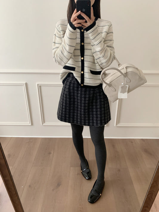 Kelly Designs Tweed-Style Stripe Wool Knit Cardigan (Instock)