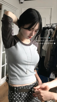 Korean Collection Tone-on-Tone Raglan 3/4 Sleeve Top (Instock)