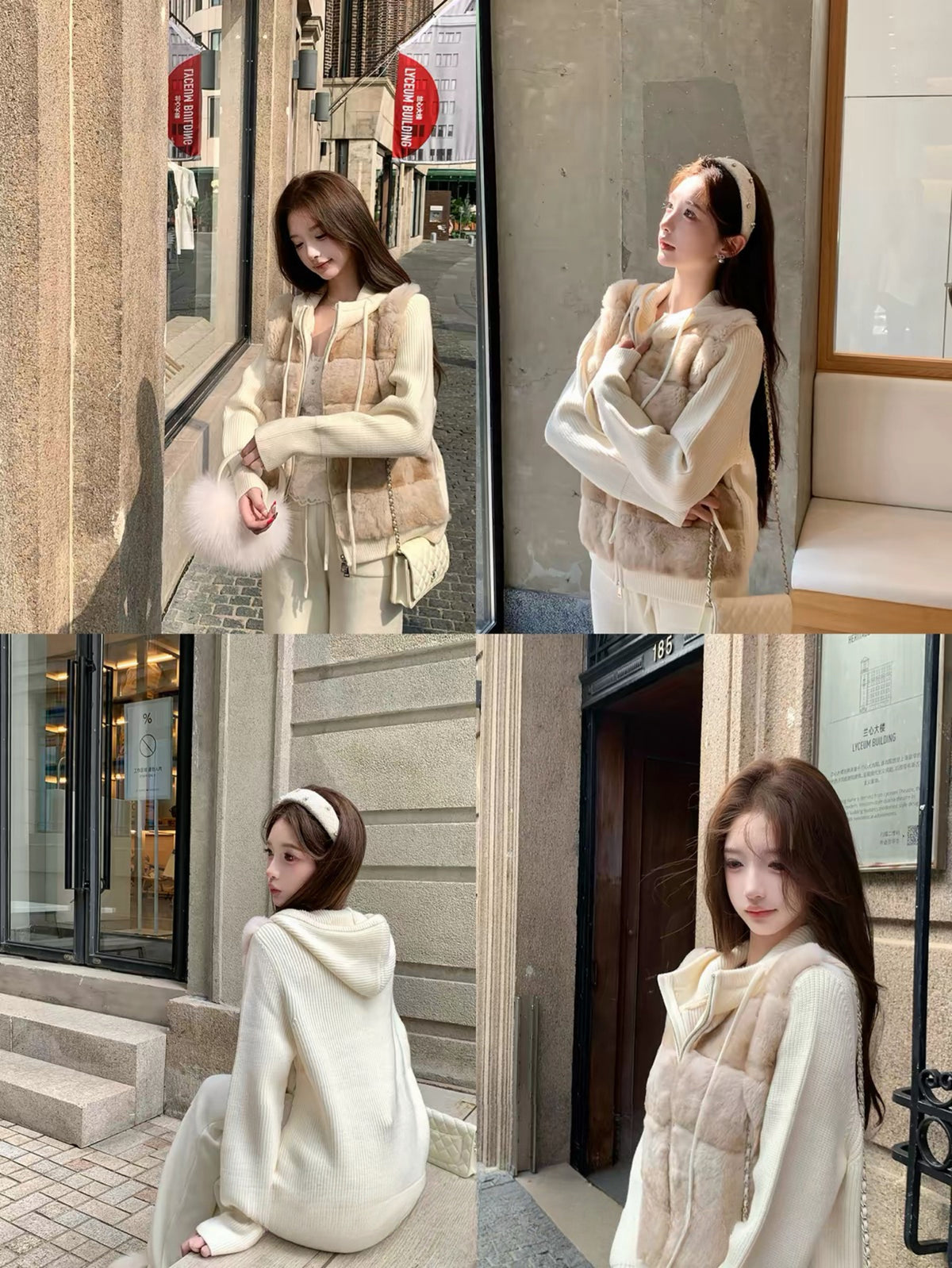 Kelly Designs Cream Mocha Rabbit Fur Knit Hoodie Jacket (Instock)