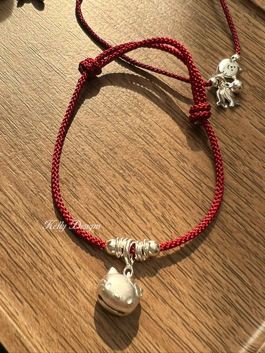 Kelly Designs Silver Hello Kitty Pendant Red Bracelet (Instock)