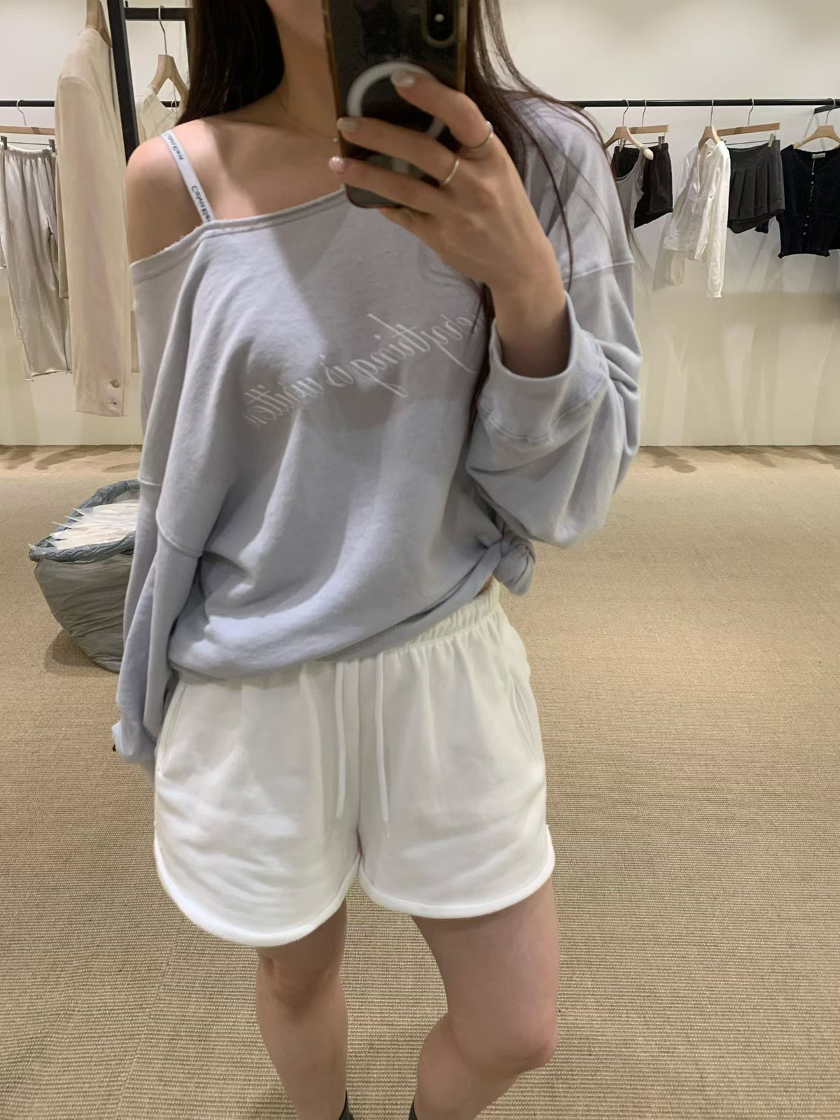 Korean APM vegetable Lettering Wide Neck Long Sleeve Top (Instock)