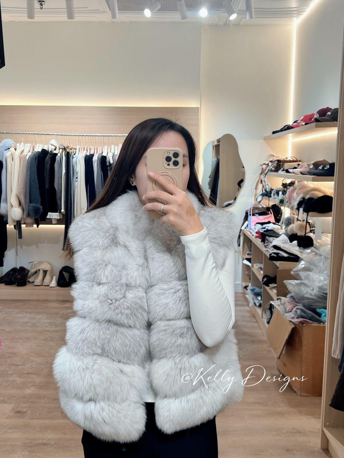 Kelly Designs Fox Fur Grey White Vest (Instock)