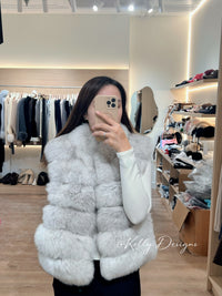 Kelly Designs Fox Fur Grey White Vest (Instock)