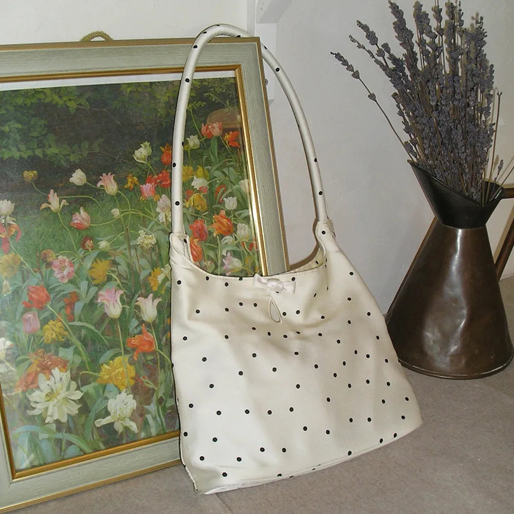 Korean Bouton Polka Dot Tote Bag – Ivory (Instock)