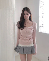 Korean Beauté Ribbon Shirring Top - Pink (Instock)