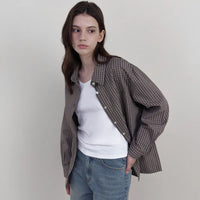 Korean Collection Mellow Check Shirt – Mocha Brown (Instock)