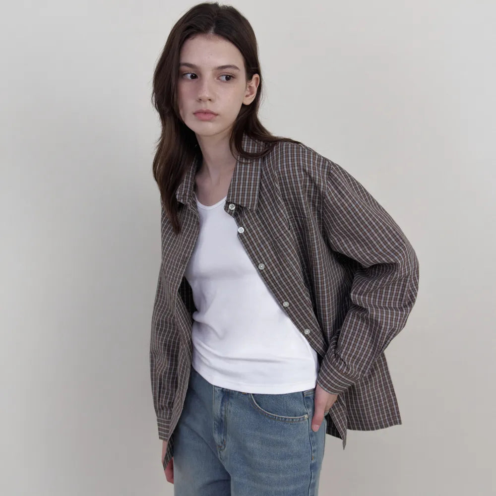 Korean Collection Mellow Check Shirt – Mocha Brown (Instock)