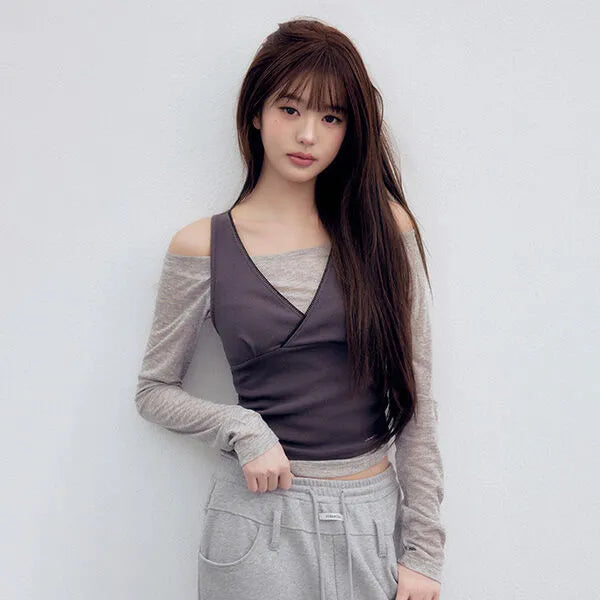 Rolarola Nubasic Layered Sleevesless SET GY+CH (Instock)