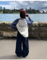 Korean Collection Oversized Contrast Raglan Long-Sleeve Tee (Instock)