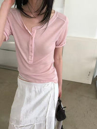 Korean APM Collection Sheer Button Henley Tee - 4 Colors (Instock)
