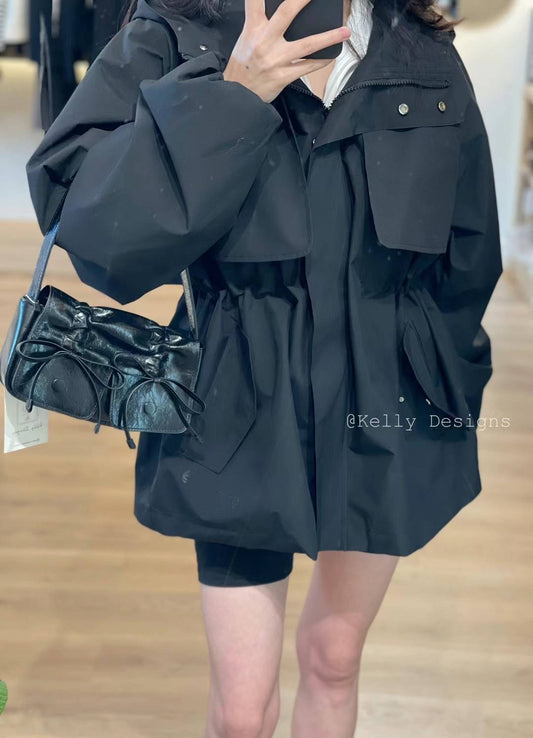 Korean APM Collection Black Waist Elastic Trench Coat (Instock)