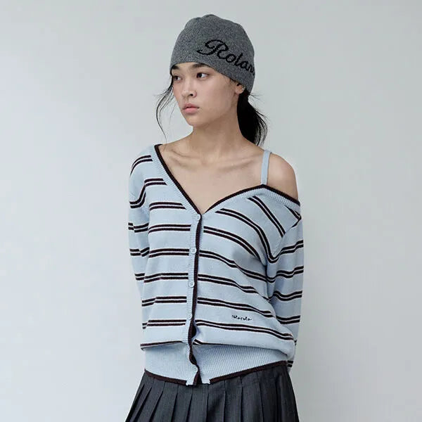 Rolarola Off-Shoulder Striped Wool-Blend Cardigan - 4 colors (preorder)