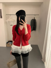 Kelly Designs 2Pcs Red Cardigan and inner tank top Set (Instock)