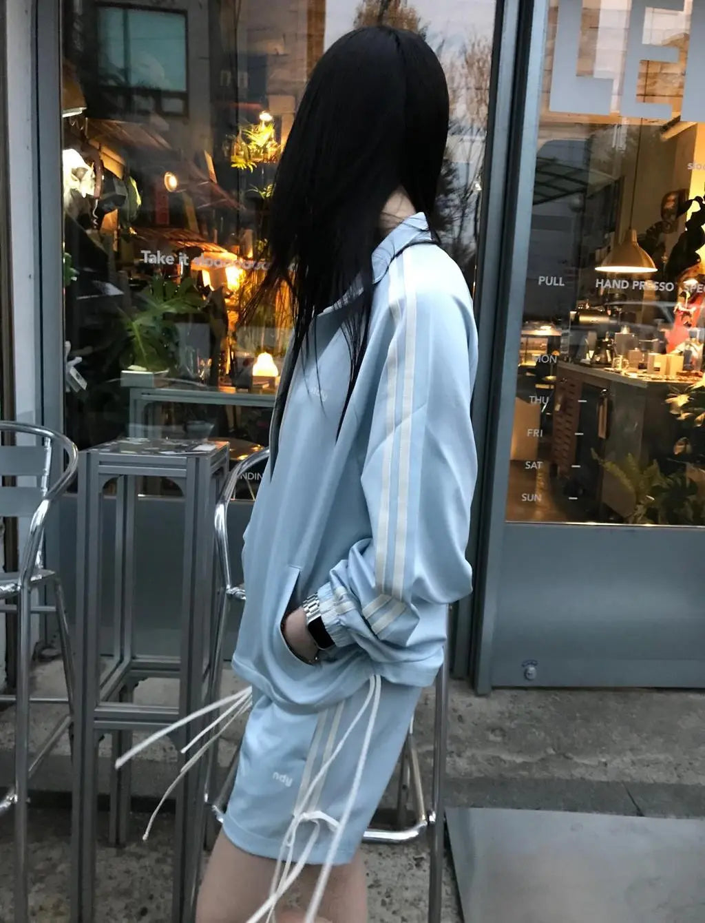 Korean Collection Nerdy 2pcs RIBBON TRACK SHORTS Blue SET (Instock)