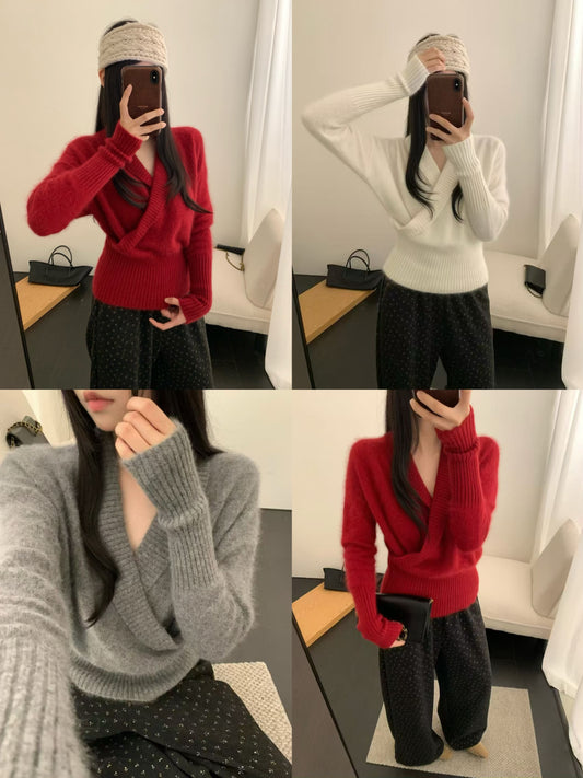 Kelly Designs Soft V-Neck Wrap Knit Sweater-3 Colors (Instock)