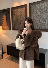 Kelly Designs Double-Faced Wool Coat with Fox Fur Collar & Cuffs- Brown (Instock)