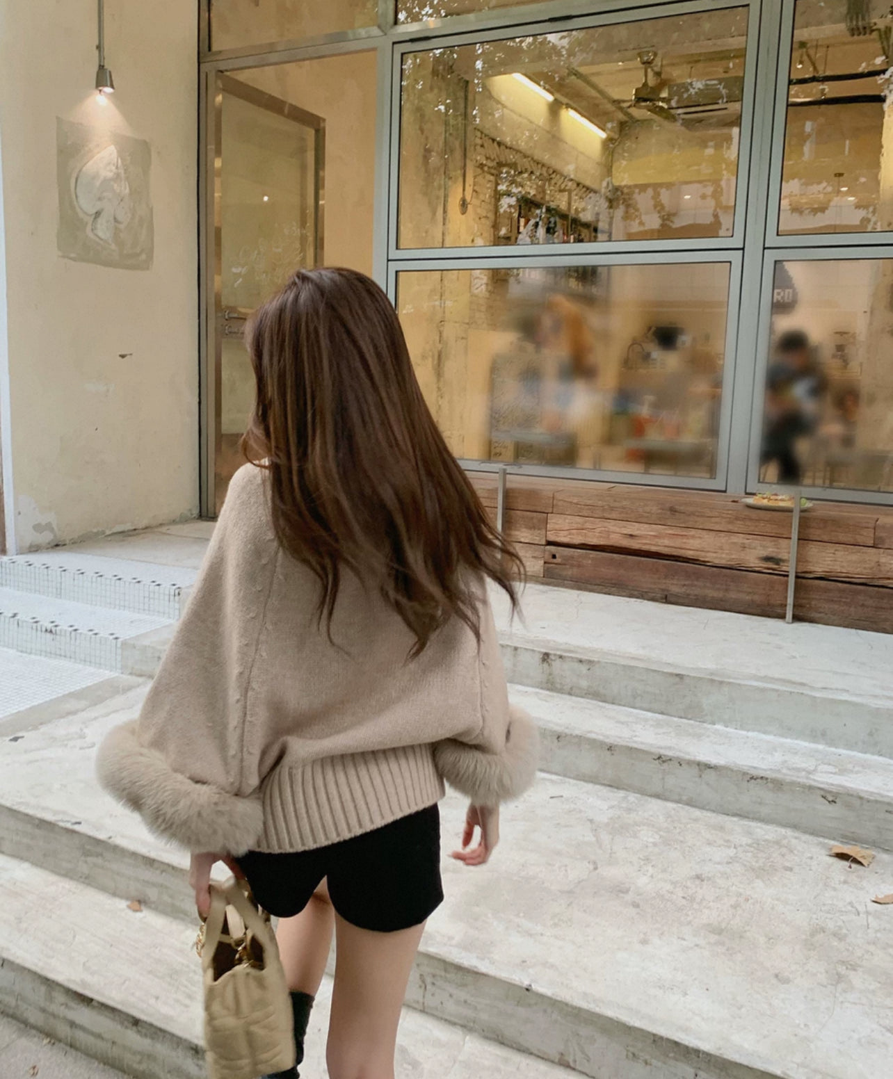 Kelly Designs 2 Ways Fox Fur Khaki Sweater (Instock)