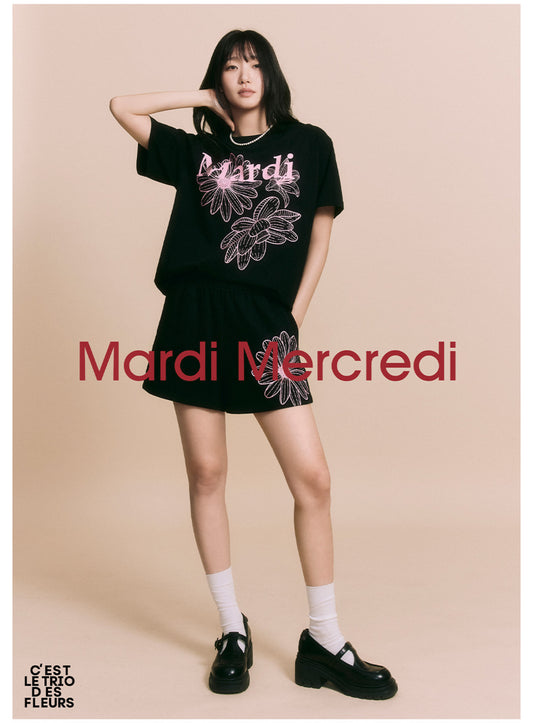 Mardi Mercredi TSHIRT TRIPLE FLOWER_Black Pink(Preorder)
