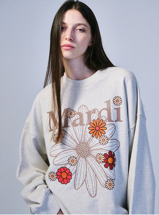 Mardi Mercredi SWEATSHIRT FLOWERMARDI BLOSSOM_ OATMEAL TAUPE(Instock)