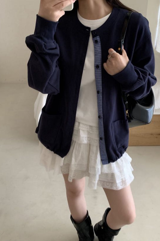Kelly Designs Patchwork Hoodie Navy Jacket (Instock)