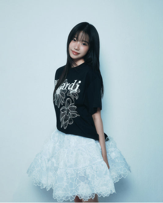 Mardi Mercredi TSHIRT TRIPLE FLOWER_ BLACK IVORY (Preorder)