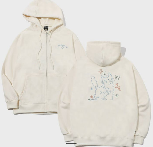 Korean Collection About Love Cat Zip Up Oversize Hoodie (Preorder)