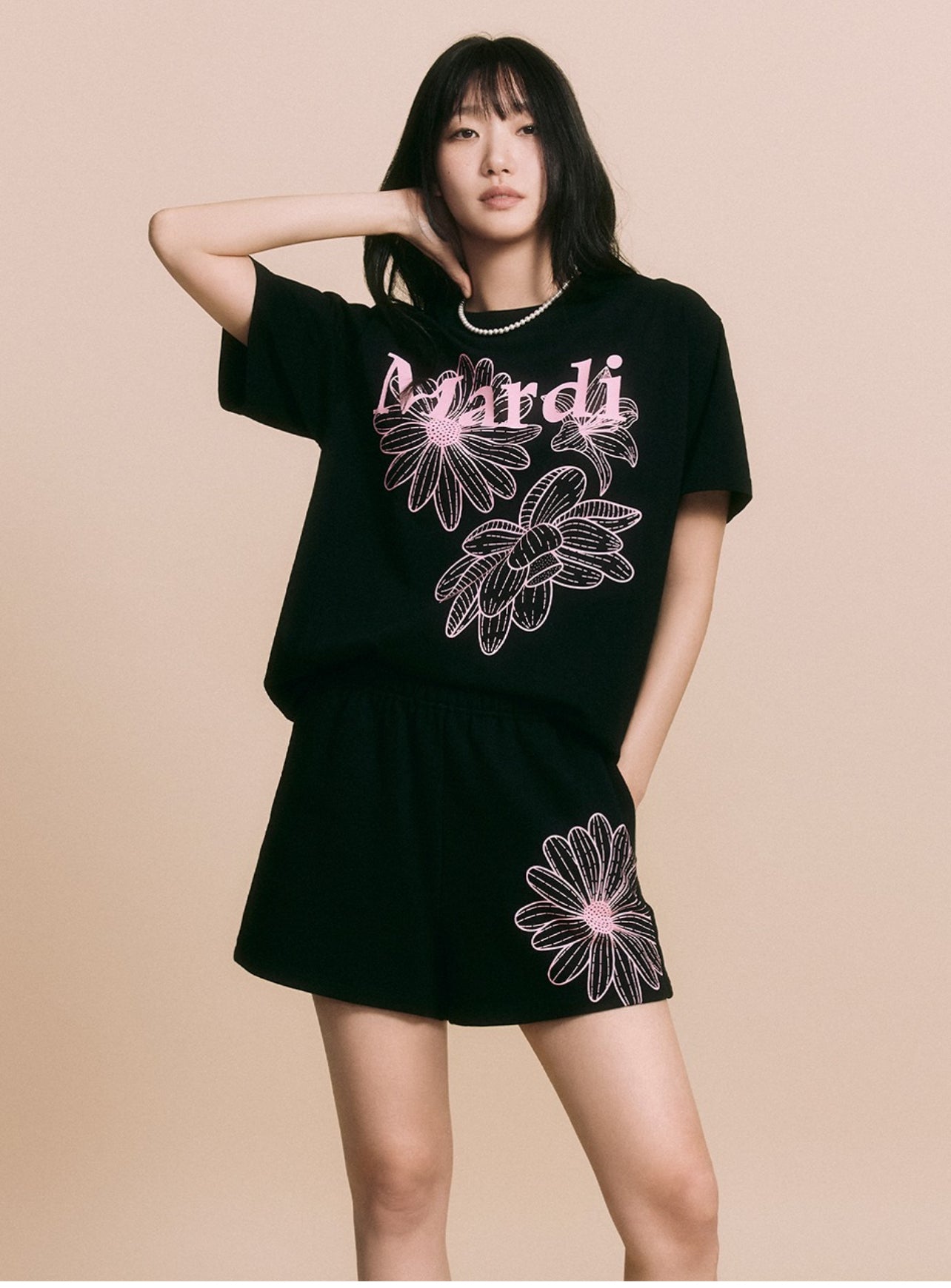 Mardi Mercredi SWEAT SHORTS FLOWER_Black Pink(Preorder)