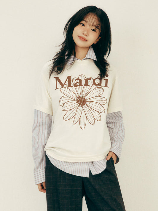 Mardi Mercredi TSHIRT FLOWERMARDI_CREAM BROWN (Instock)