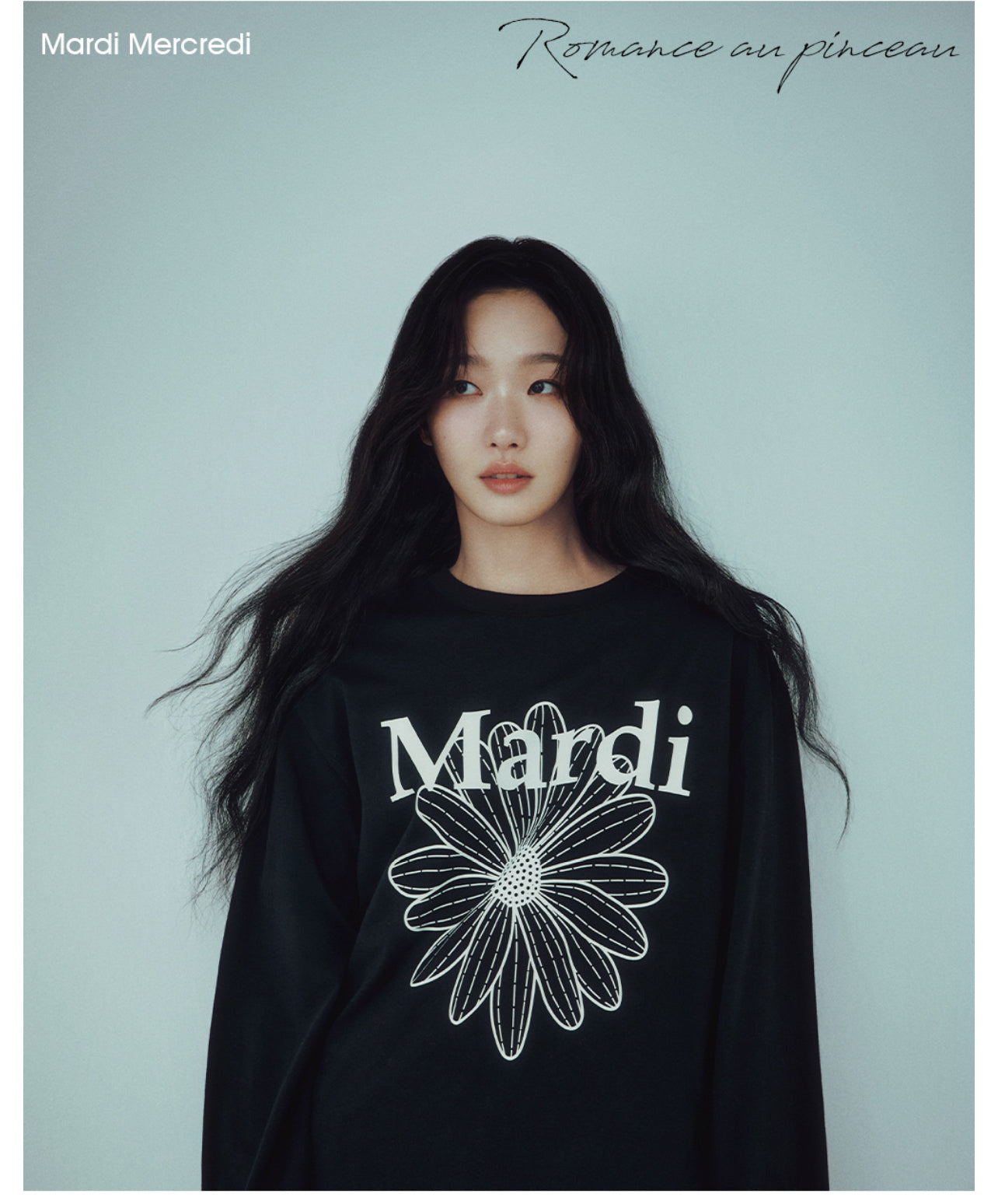 Mardi Mercredi UNISEX TSHIRT LONG SLEEVE FLOWERMARDI_BLACK IVORY(Preorder）